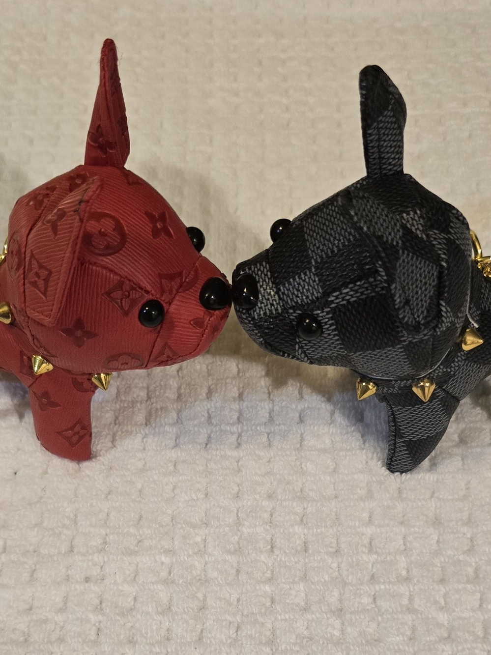 French Bulldog Bag Charms Keychains Red & Black Gold Hardware โ Set of 2